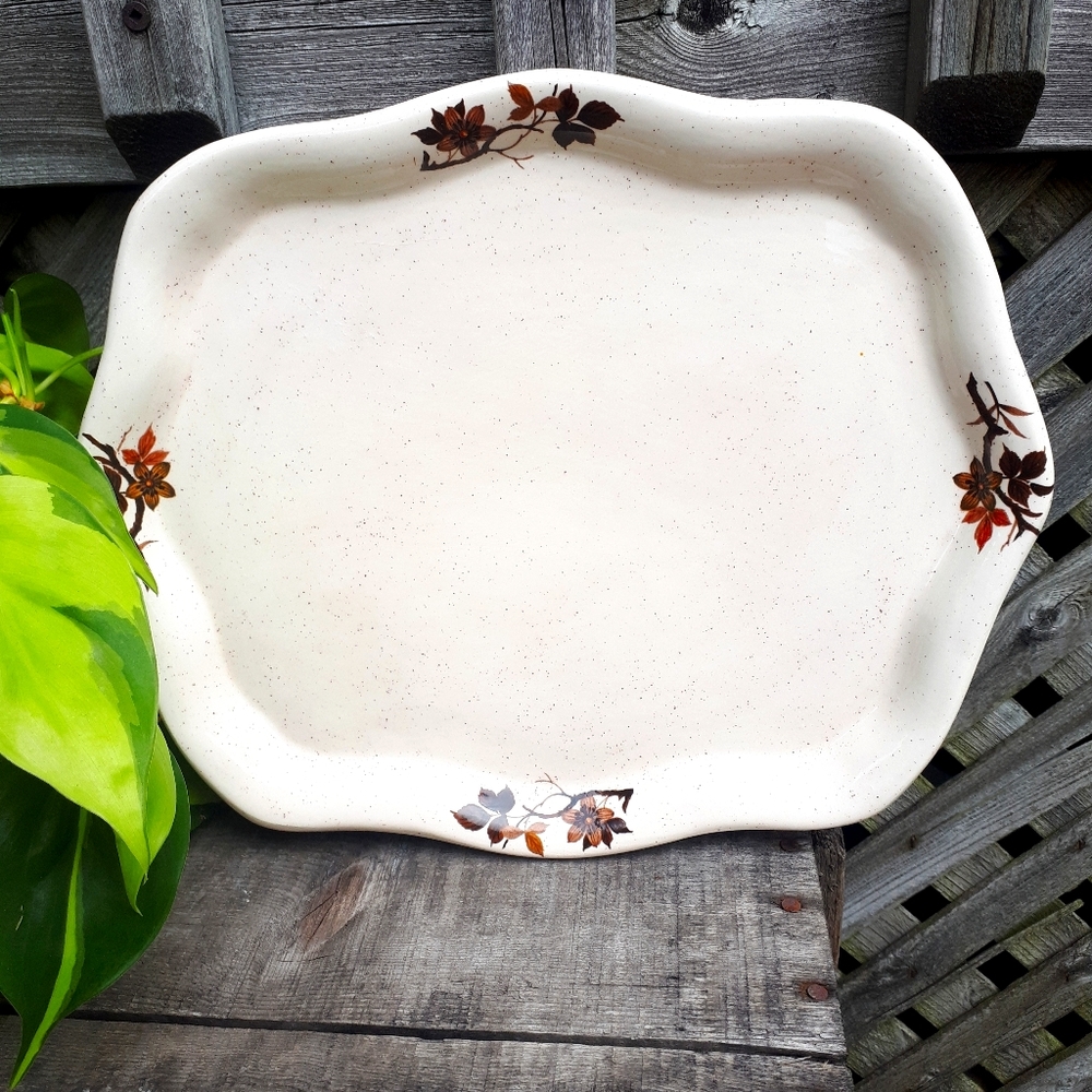 Cream and brown speckled floral serving tray